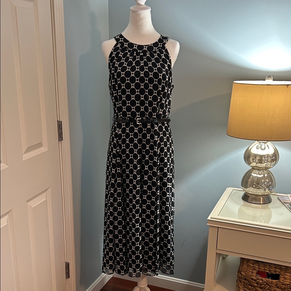 Tommy Hilfiger Navy and White Patterned Midi Dress